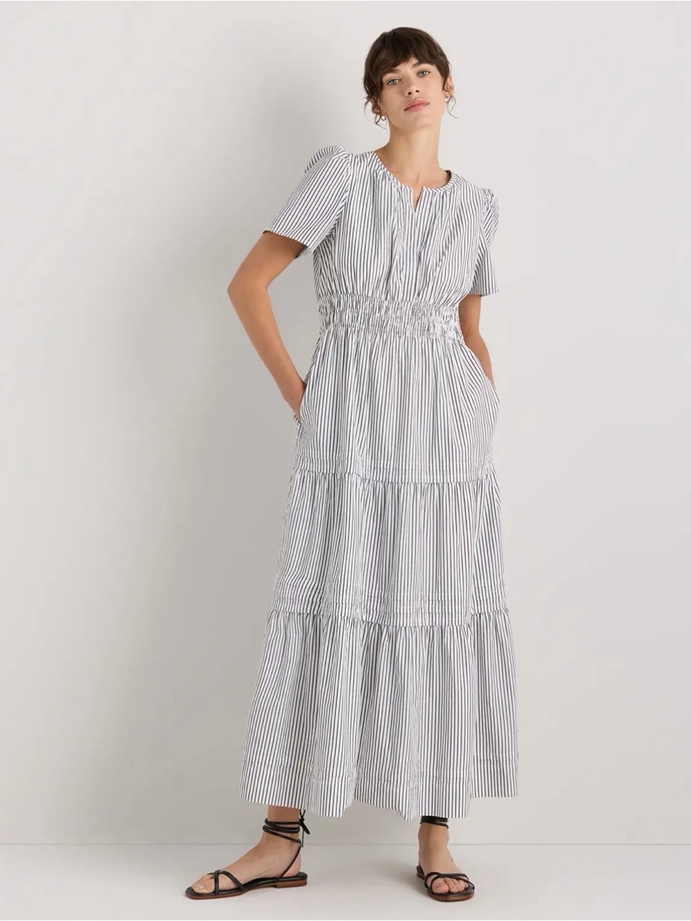 Quince 100% Organic Cotton Poplin Tiered Maxi Dress.  Size M